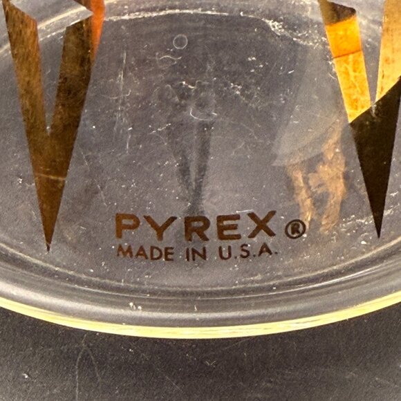 Vintage MCM Pyrex 8-Cup Coffee Carafe Gold Atomic Starburst Design Black Handle - Picture 6 of 7